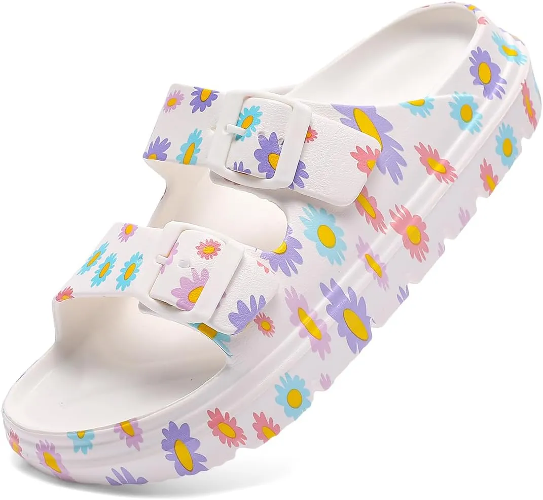 Women's Pillow Sandals Tie-dye EVA Platform Slides with Adjustable Double Buckle and Arch Support for All-Day Comfort