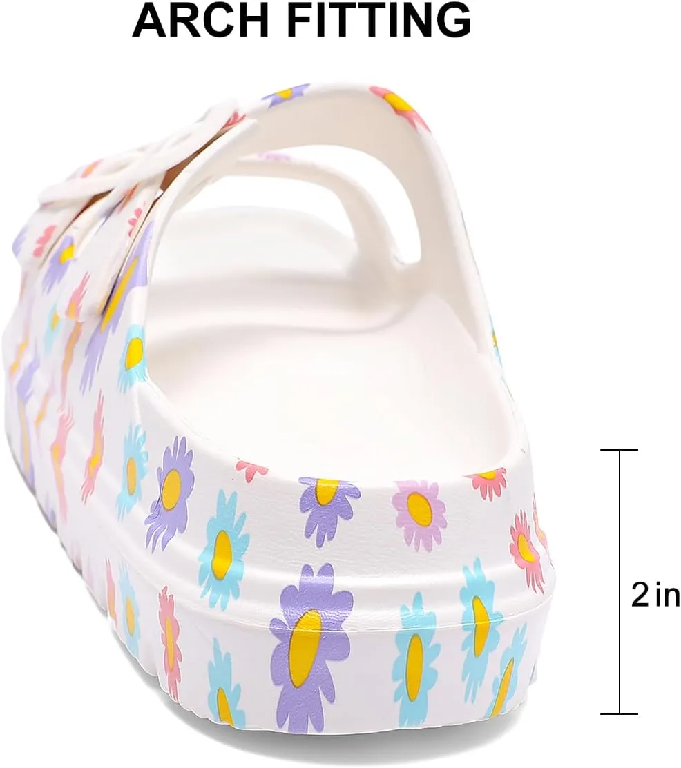 Women's Pillow Sandals Tie-dye EVA Platform Slides with Adjustable Double Buckle and Arch Support for All-Day Comfort