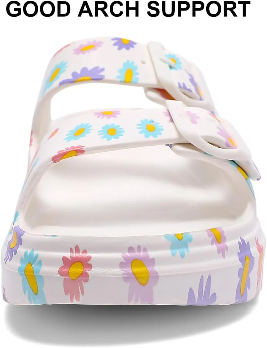 Women's Pillow Sandals Tie-dye EVA Platform Slides with Adjustable Double Buckle and Arch Support for All-Day Comfort