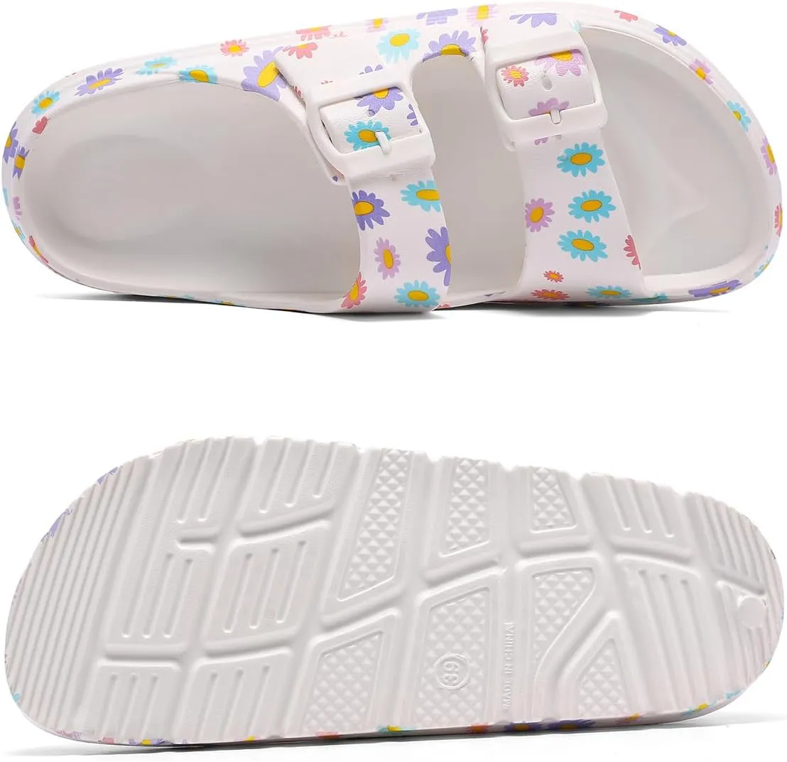 Women's Pillow Sandals Tie-dye EVA Platform Slides with Adjustable Double Buckle and Arch Support for All-Day Comfort