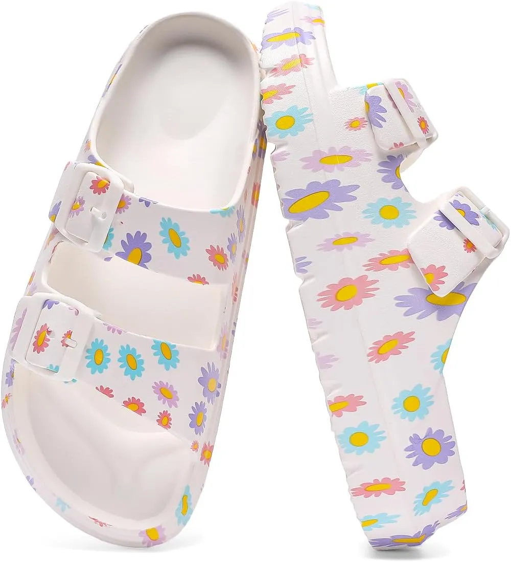 Women's Pillow Sandals Tie-dye EVA Platform Slides with Adjustable Double Buckle and Arch Support for All-Day Comfort