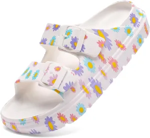 Women's Pillow Sandals Tie-dye EVA Platform Slides with Adjustable Double Buckle and Arch Support for All-Day Comfort