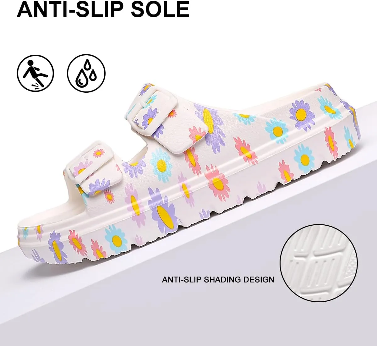 Women's Pillow Sandals Tie-dye EVA Platform Slides with Adjustable Double Buckle and Arch Support for All-Day Comfort