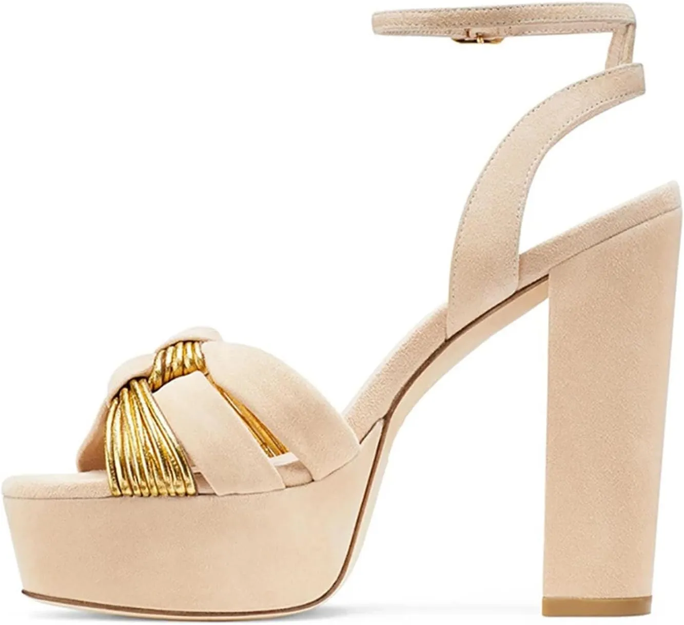 Women's Platform Buckle Sandals, Black Block Heel Party Heels