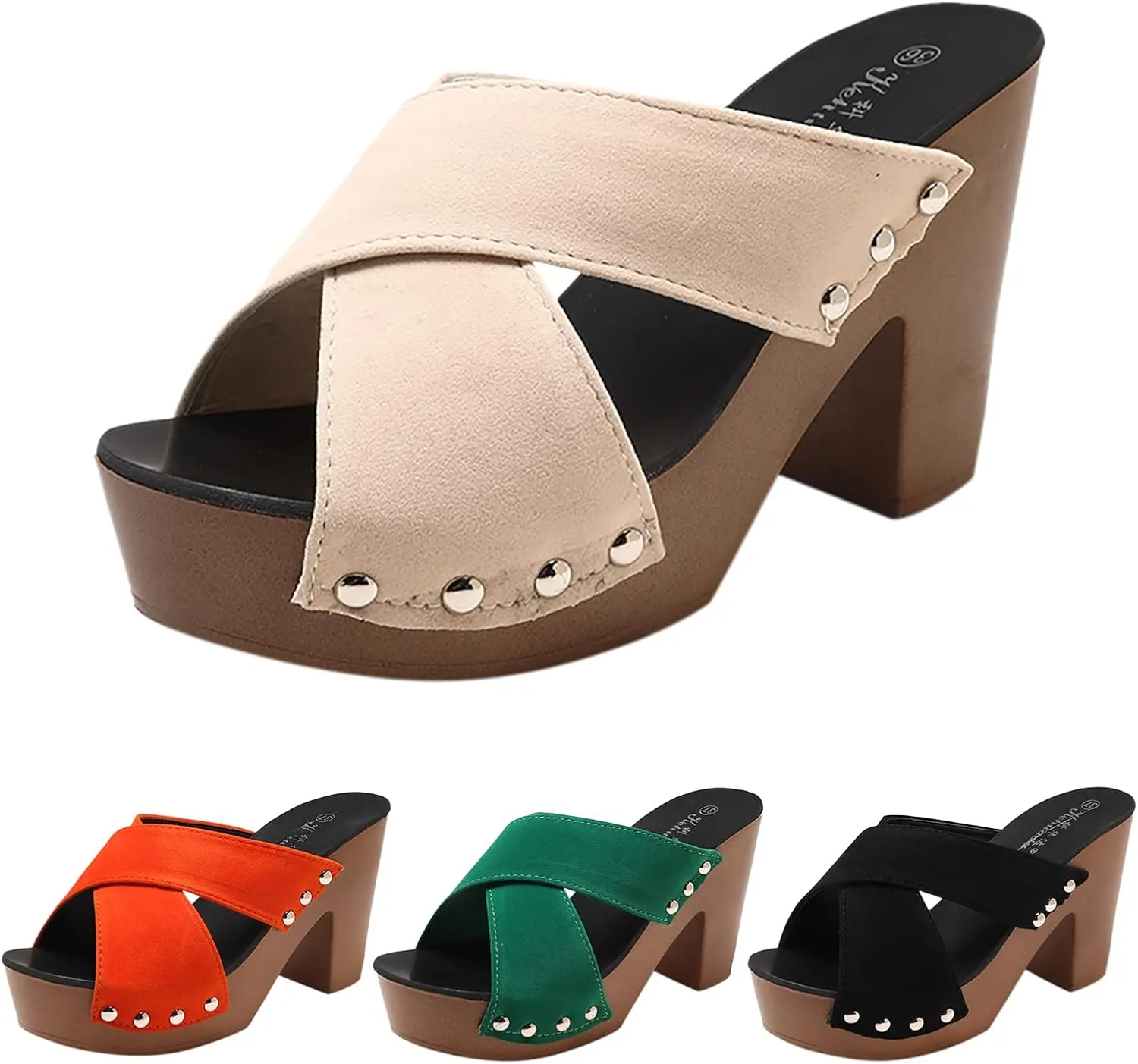Women's Platform Heels Cross Strap Open Toe Beach Sandals Comfortable Slip On Fish Mouth Pumps Summer Block Chunky High Heel Sandals