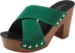 Women's Platform Heels Cross Strap Open Toe Beach Sandals Comfortable Slip On Fish Mouth Pumps Summer Block Chunky High Heel Sandals
