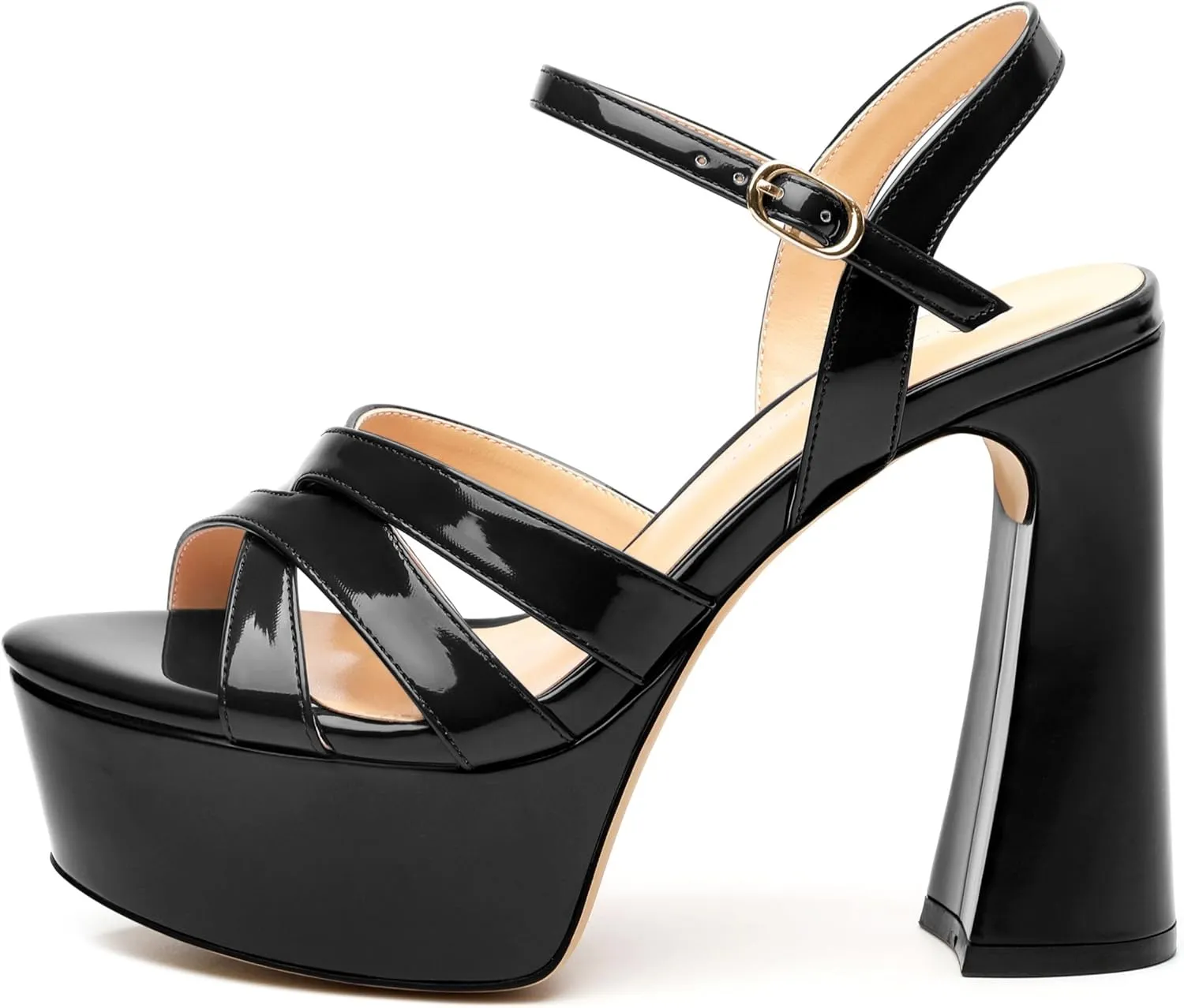 Women's Platform High Heels Sandals Round Open Toe Strappy Pumps Lace Up Dress Party Summer Shoes4.7''