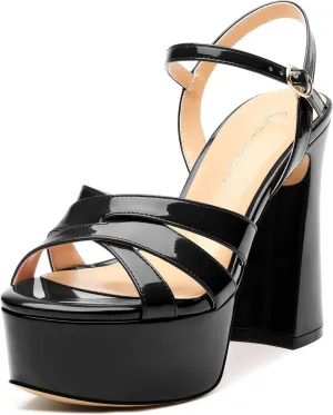 Women's Platform High Heels Sandals Round Open Toe Strappy Pumps Lace Up Dress Party Summer Shoes4.7''