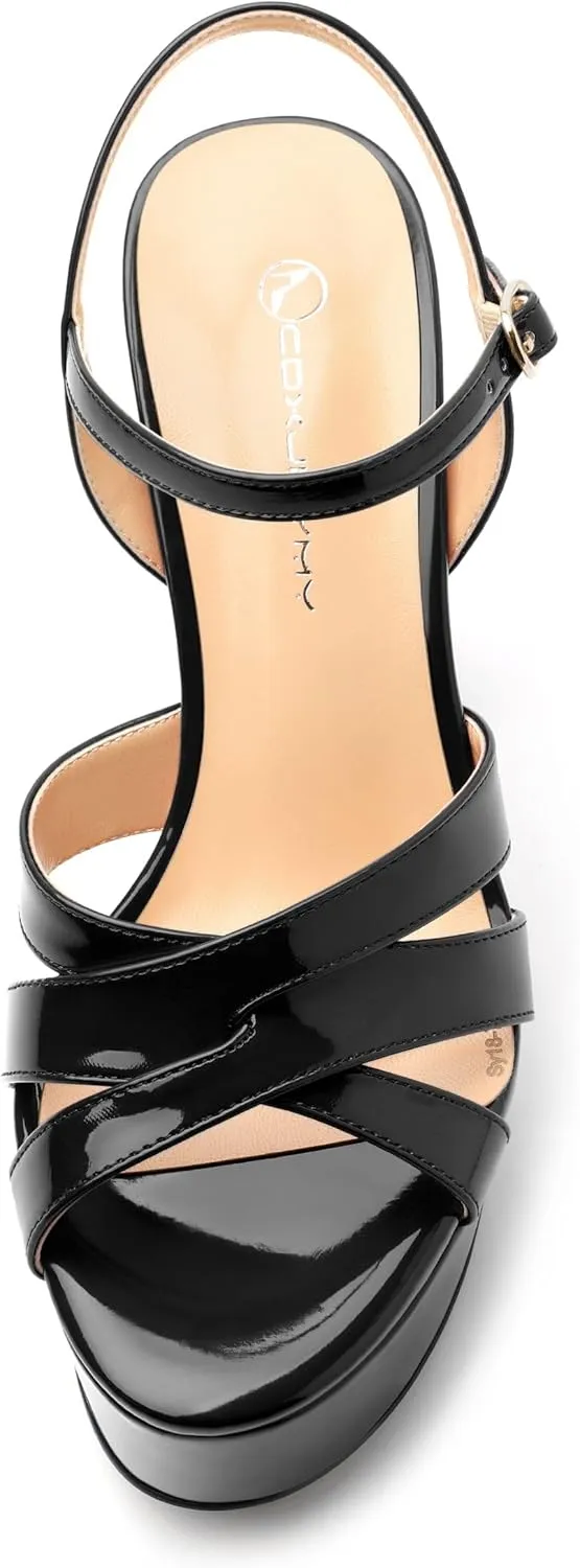 Women's Platform High Heels Sandals Round Open Toe Strappy Pumps Lace Up Dress Party Summer Shoes4.7''