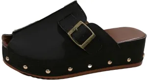 Womens Platform Mules Slip On Sandals Closed Toe Clogs Peep Toe Slip On Platform Slippers Adjustable Buckle Cushion Footbed Comfortable Dressy Lightweight Trendy Sandal Breathable Elegant Slippers