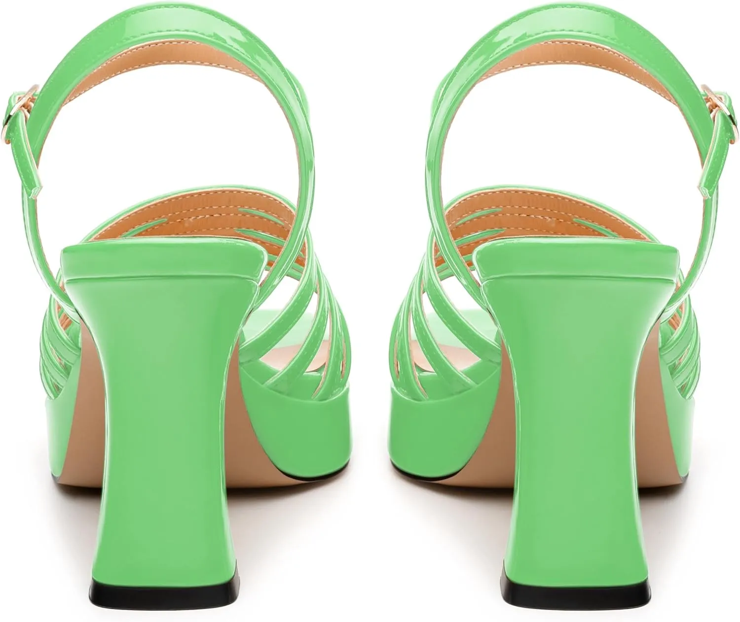 Women's Platform Sandals, Ankle Strap Square Open Toe Buckle Heels for Women, Fashion Solid Patent High Heel Sandals Shoes 3.35 inch