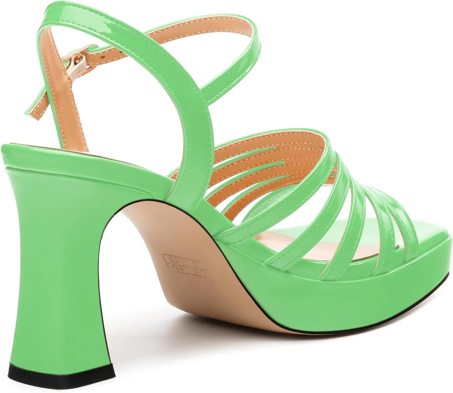 Women's Platform Sandals, Ankle Strap Square Open Toe Buckle Heels for Women, Fashion Solid Patent High Heel Sandals Shoes 3.35 inch