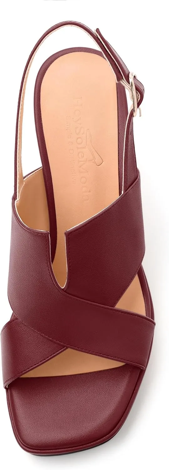Womens Platform Sandals, Square Peep Toe Chunky Heel Ankle Strap Sandals for Women, Leather Insole Heeled Sandals with Buckle 3.3"