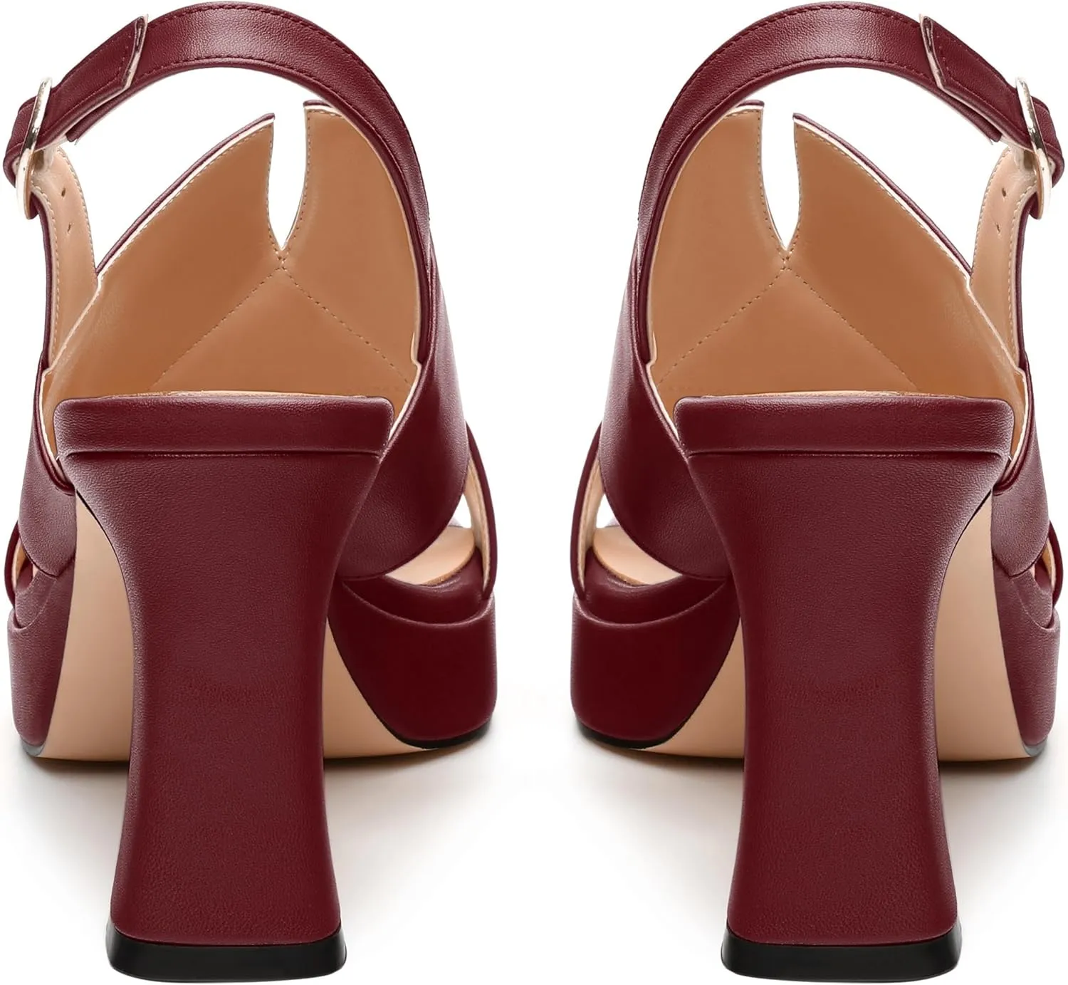 Womens Platform Sandals, Square Peep Toe Chunky Heel Ankle Strap Sandals for Women, Leather Insole Heeled Sandals with Buckle 3.3"