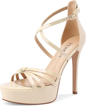 Women's Platform Stiletto Heels Cross Strap Open Peep Toe High Heel Sandals Ankle Strap Crisscross Dress Stilettos Summer Shoes for Ladies Sexy Fashion