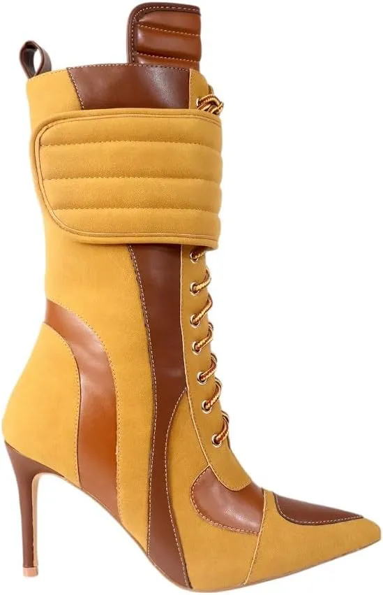 Women's Pointed Toe Heel Boots Stiletto Heels Mid-Calf Boots Zipper Boots Booties