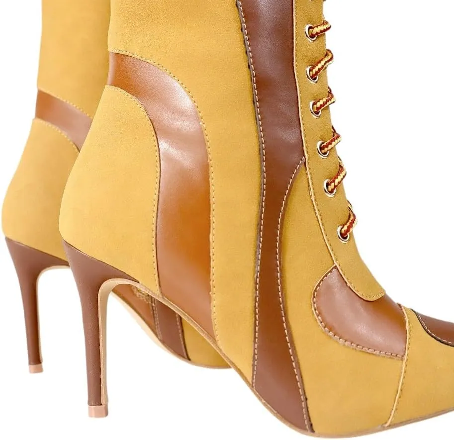 Women's Pointed Toe Heel Boots Stiletto Heels Mid-Calf Boots Zipper Boots Booties