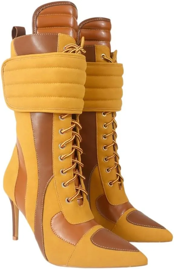 Women's Pointed Toe Heel Boots Stiletto Heels Mid-Calf Boots Zipper Boots Booties
