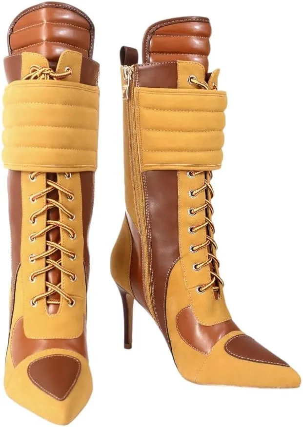 Women's Pointed Toe Heel Boots Stiletto Heels Mid-Calf Boots Zipper Boots Booties
