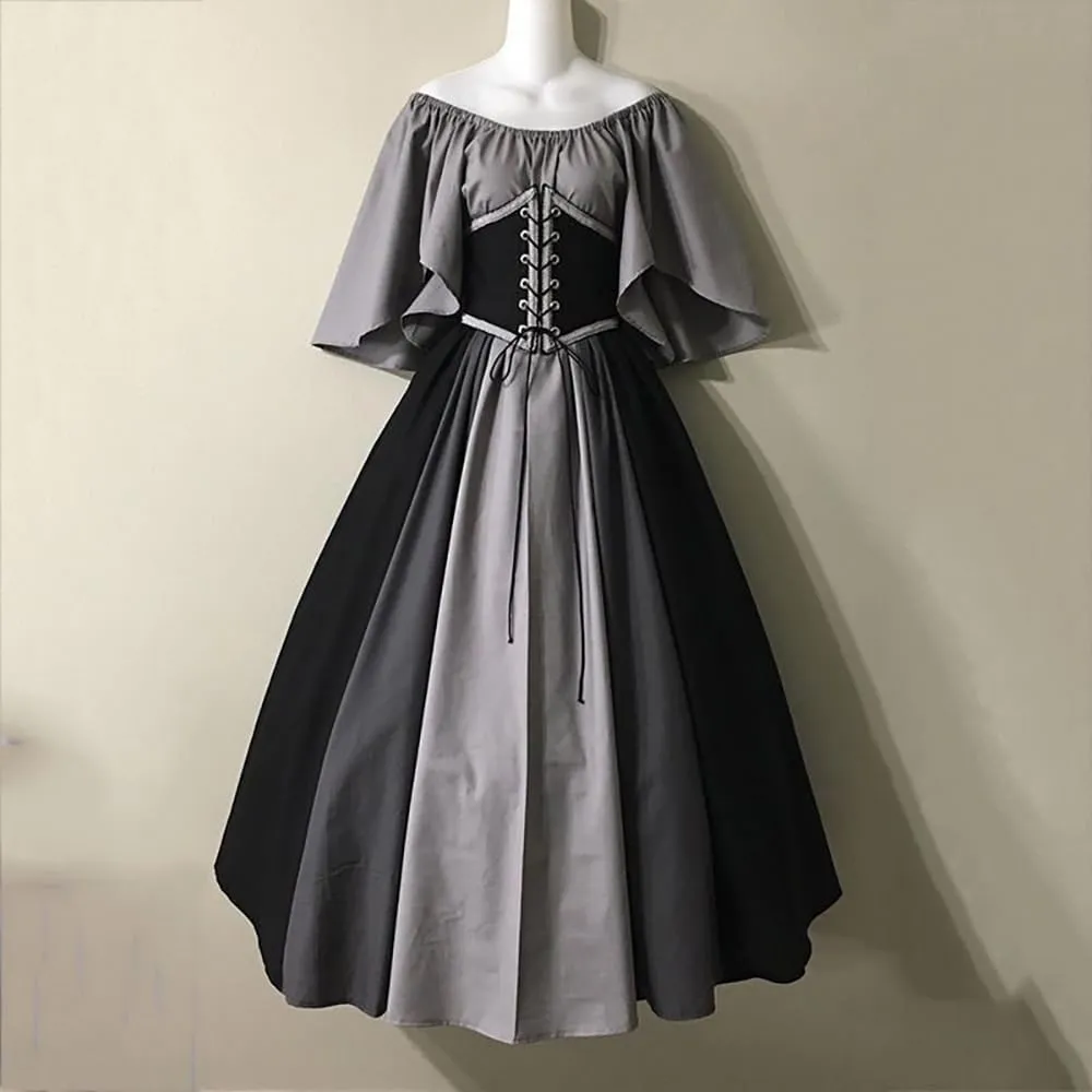 Women's Renaissance Medieval Dress Plus Size Flare Sleeve with Corset Halloween Victorian Dress