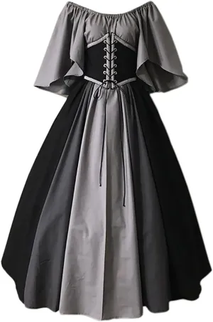 Women's Renaissance Medieval Dress Plus Size Flare Sleeve with Corset Halloween Victorian Dress