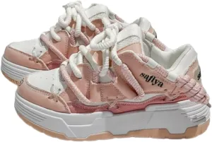 Women's Retro Y2K Puffy Bread Platform Sneakers - Chunky Fashion Statement Shoes with Unique Cross Lacing - Trendy Thick Sole Streetwear Kicks