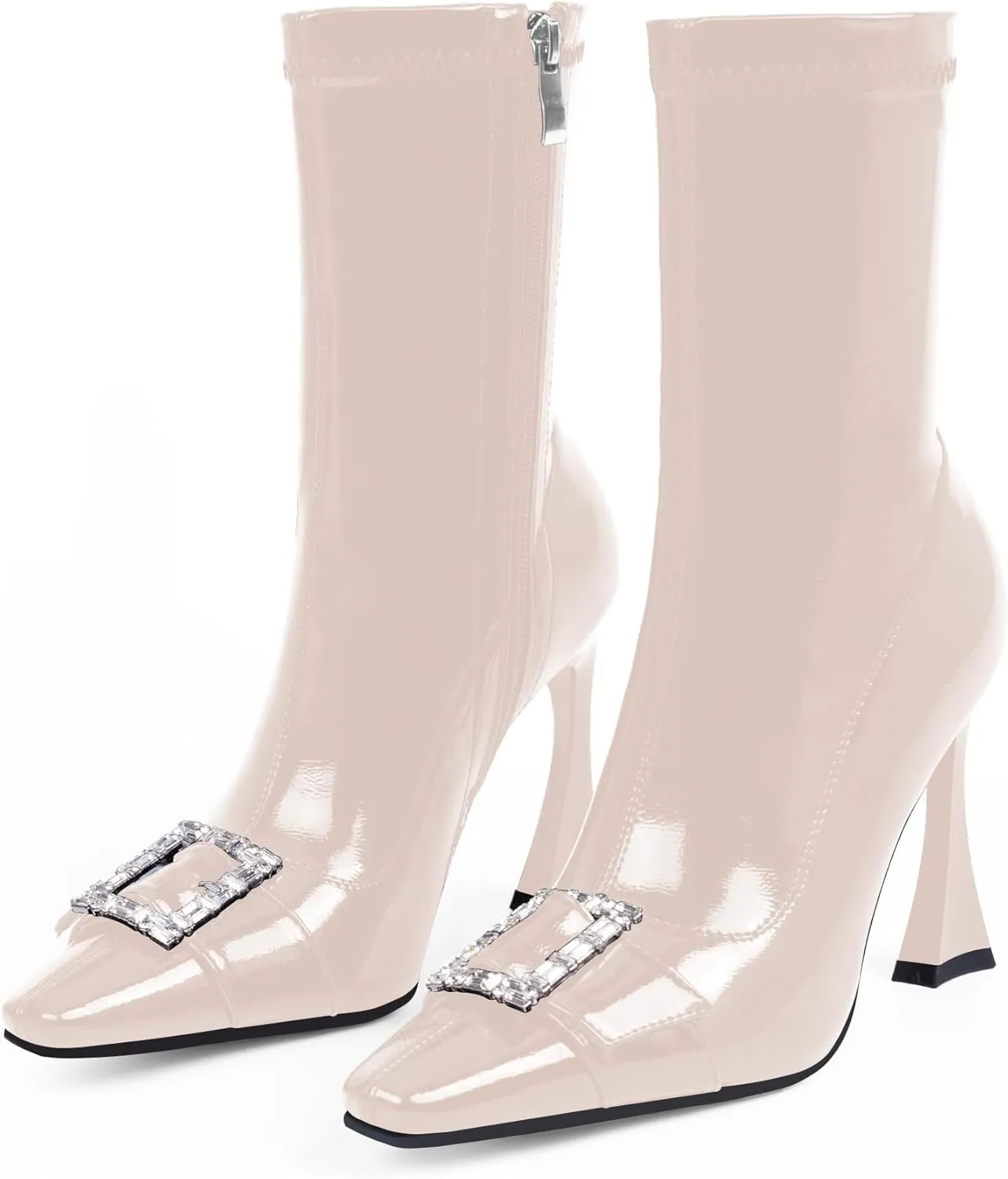 Women's Rhinestone Buckle Stiletto High Heel Ankle Boots Closed Toe Dress Party Booties