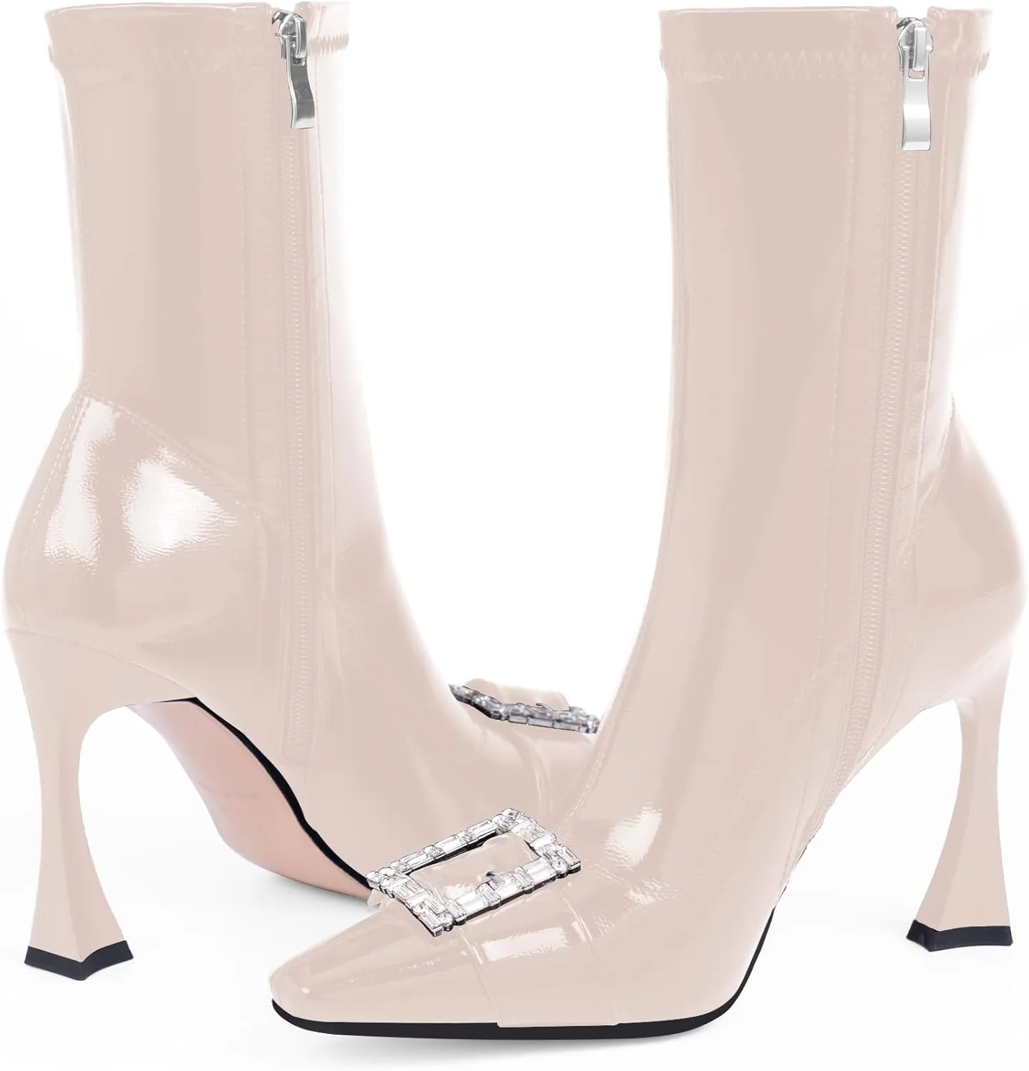 Women's Rhinestone Buckle Stiletto High Heel Ankle Boots Closed Toe Dress Party Booties