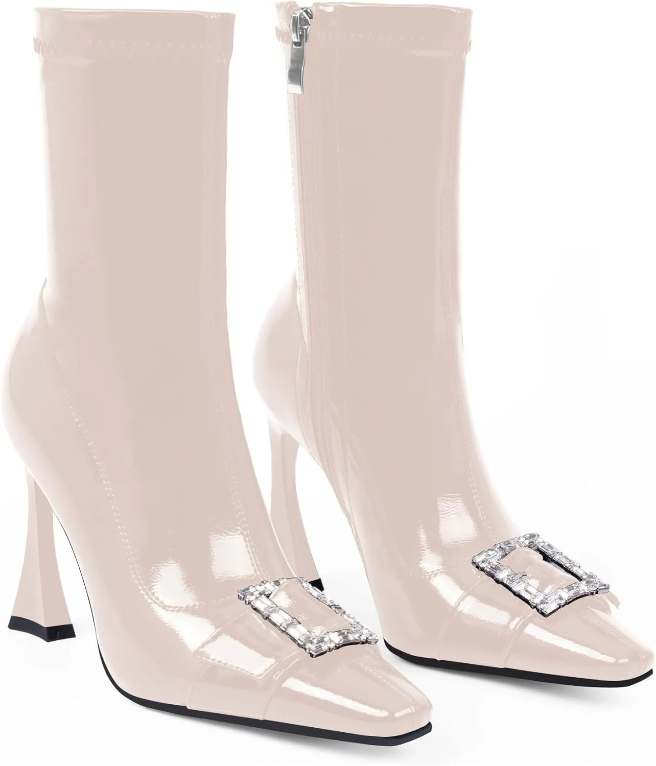 Women's Rhinestone Buckle Stiletto High Heel Ankle Boots Closed Toe Dress Party Booties