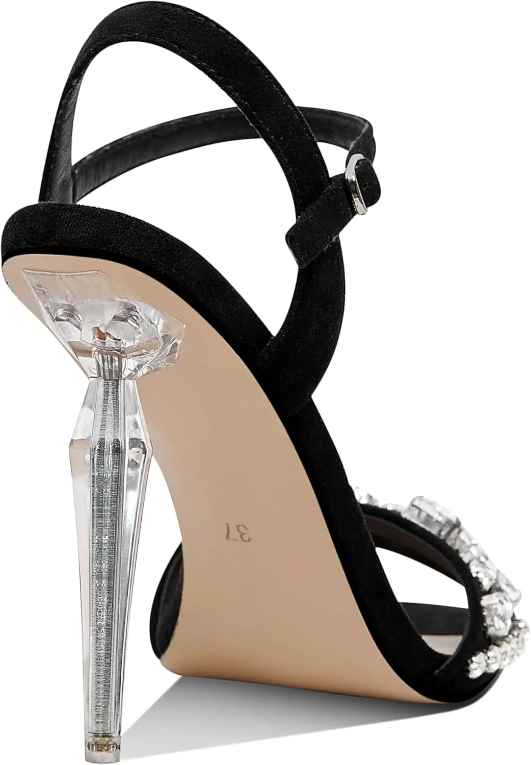 Womens Sandals Fashion Rhinestone Strappy Kitten Heels Ankle Strap Heels Square toe Sexy Stiletto High Heels Satin Ankle Strappy Sandals