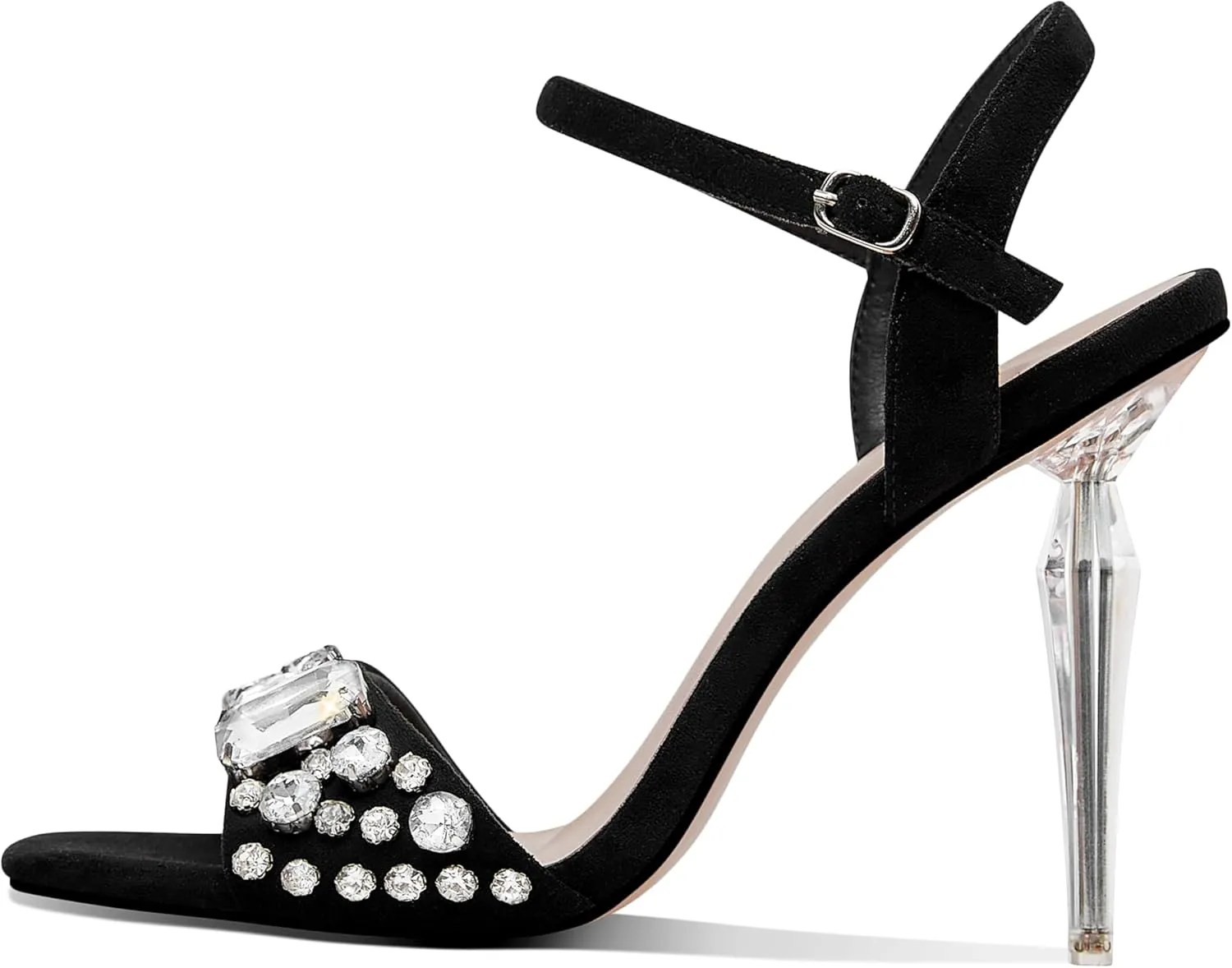 Womens Sandals Fashion Rhinestone Strappy Kitten Heels Ankle Strap Heels Square toe Sexy Stiletto High Heels Satin Ankle Strappy Sandals