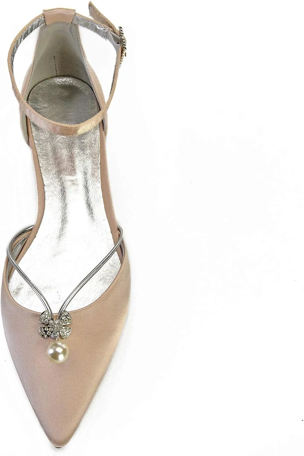 Womens Sandals Pointed Toe Pearl Satin Ballet Elegant Ankle Strap Flats Bridal Bridesmaid Wedding Prom Shoes