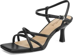 Women's Sandals Square Open Toe Kitten Heels Strappy Ankle Strap Heeled Sandals for Women Comfy Weddings Shoes