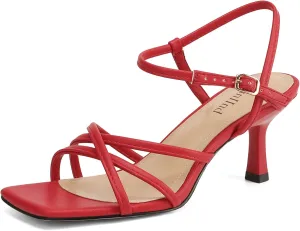 Women's Sandals Square Open Toe Kitten Heels Strappy Ankle Strap Heeled Sandals for Women Comfy Weddings Shoes