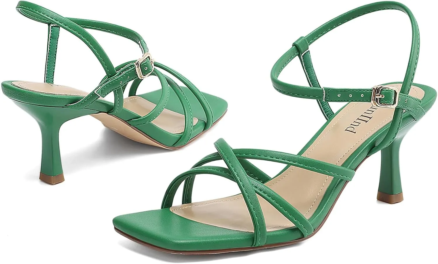 Women's Sandals Square Open Toe Kitten Heels Strappy Ankle Strap Heeled Sandals for Women Comfy Weddings Shoes