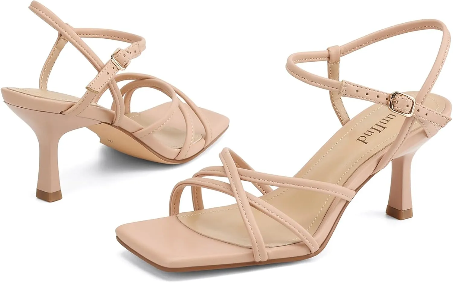 Women's Sandals Square Open Toe Kitten Heels Strappy Ankle Strap Heeled Sandals for Women Comfy Weddings Shoes