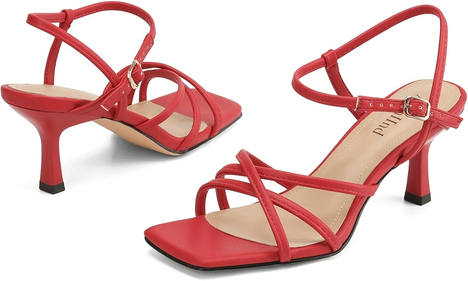 Women's Sandals Square Open Toe Kitten Heels Strappy Ankle Strap Heeled Sandals for Women Comfy Weddings Shoes