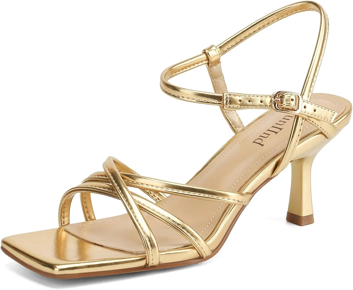 Women's Sandals Square Open Toe Kitten Heels Strappy Ankle Strap Heeled Sandals for Women Comfy Weddings Shoes