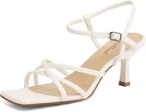 Women's Sandals Square Open Toe Kitten Heels Strappy Ankle Strap Heeled Sandals for Women Comfy Weddings Shoes