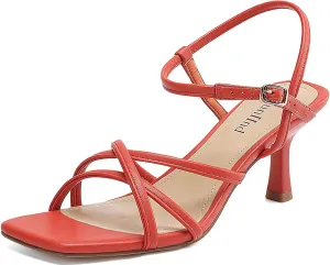Women's Sandals Square Open Toe Kitten Heels Strappy Ankle Strap Heeled Sandals for Women Comfy Weddings Shoes