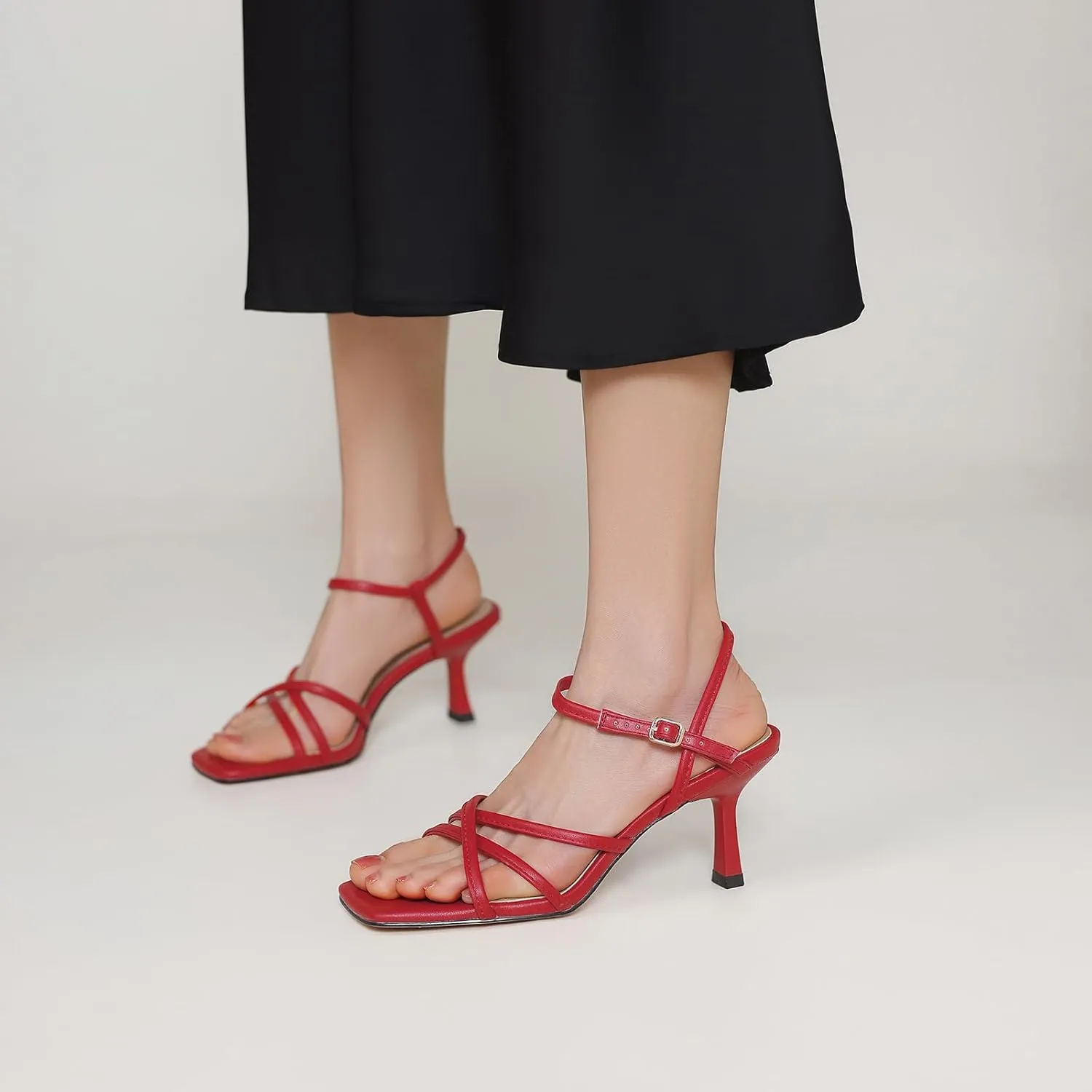 Women's Sandals Square Open Toe Kitten Heels Strappy Ankle Strap Heeled Sandals for Women Comfy Weddings Shoes