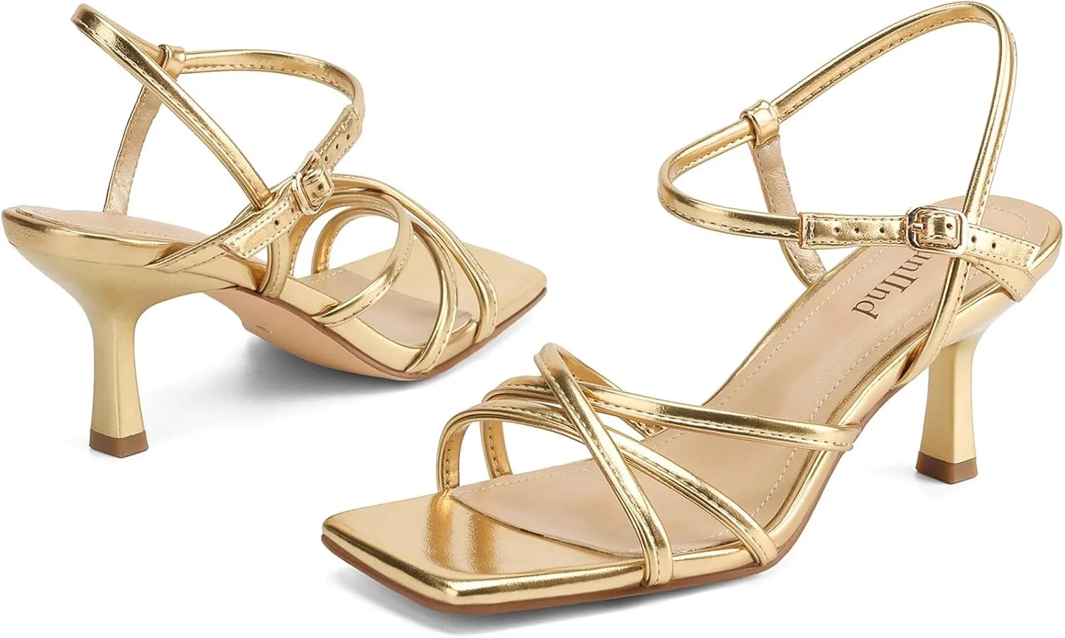 Women's Sandals Square Open Toe Kitten Heels Strappy Ankle Strap Heeled Sandals for Women Comfy Weddings Shoes