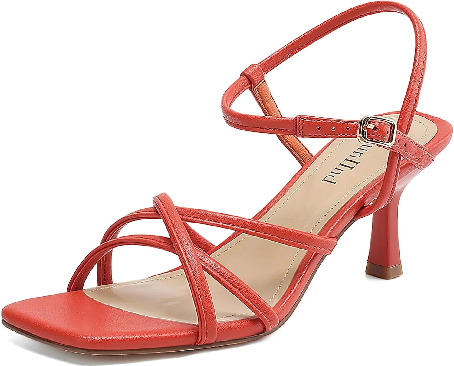 Women's Sandals Square Open Toe Kitten Heels Strappy Ankle Strap Heeled Sandals for Women Comfy Weddings Shoes