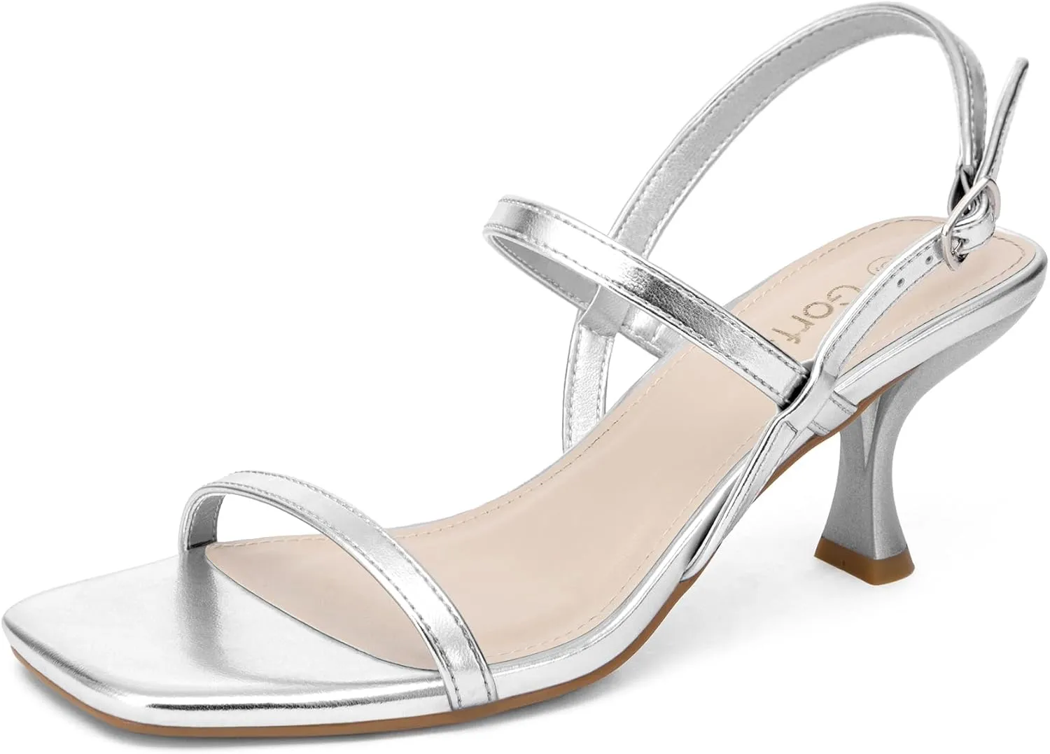 Womens Silver Strappy Heels Square Open Toe Kitten Heels Low Heel Sandals Elegant Wedding Party Summer Dressy Shoes Silver Size 7