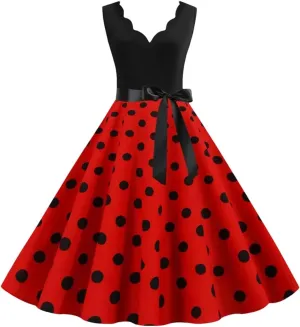 Women's Sleevelss Polka Dots Dress Elegant Party Long Dress Casual Office A Line Dresses