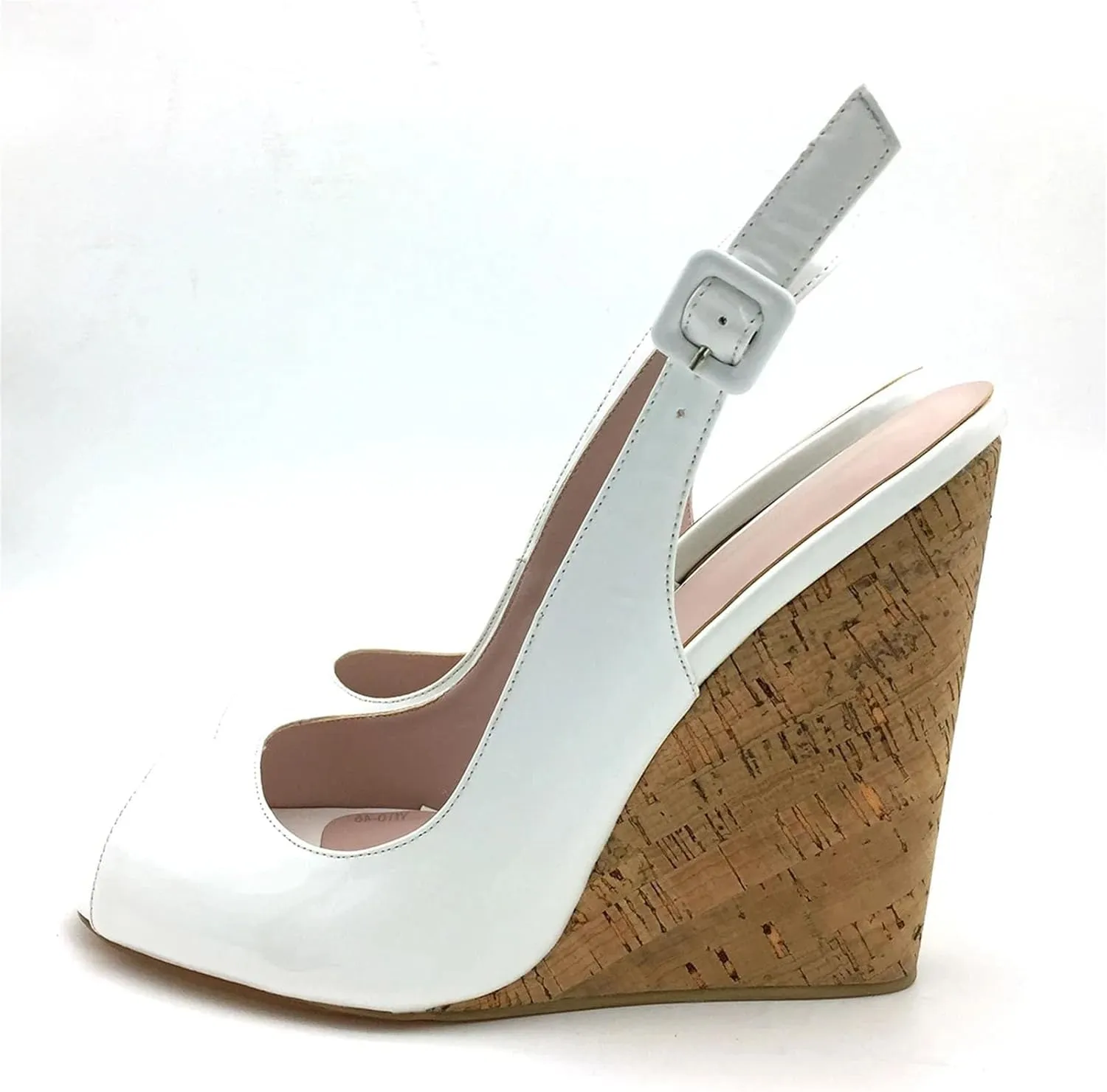 Women's Slingback Wedge Sandals, Black White Patent Summer Casual