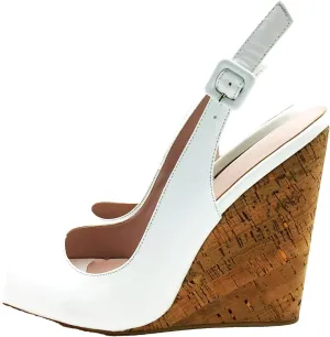 Women's Slingback Wedge Sandals, Black White Patent Summer Casual