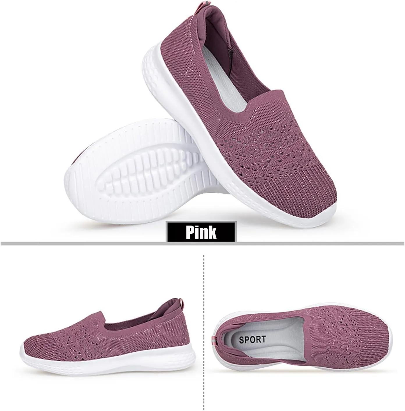 Women's Slip On Mesh Knit Flat Soft Sole Walking Shoes,Summer Non-Slip Breathable Athletic Comfortable Work Memory Foam Lightweight Flat Loafer Nurse Mom Shoes Sneakers