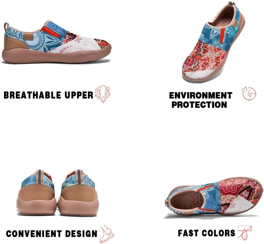 Women's Slip On Sneakers Casual Loafers Art Painted Comfort Soft Walking Shoes Cashew Floral Print Bandana Style