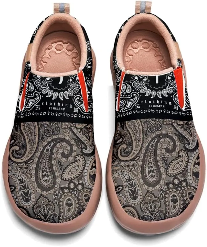 Women's Slip On Sneakers Casual Loafers Art Painted Comfort Soft Walking Shoes Cashew Floral Print Bandana Style